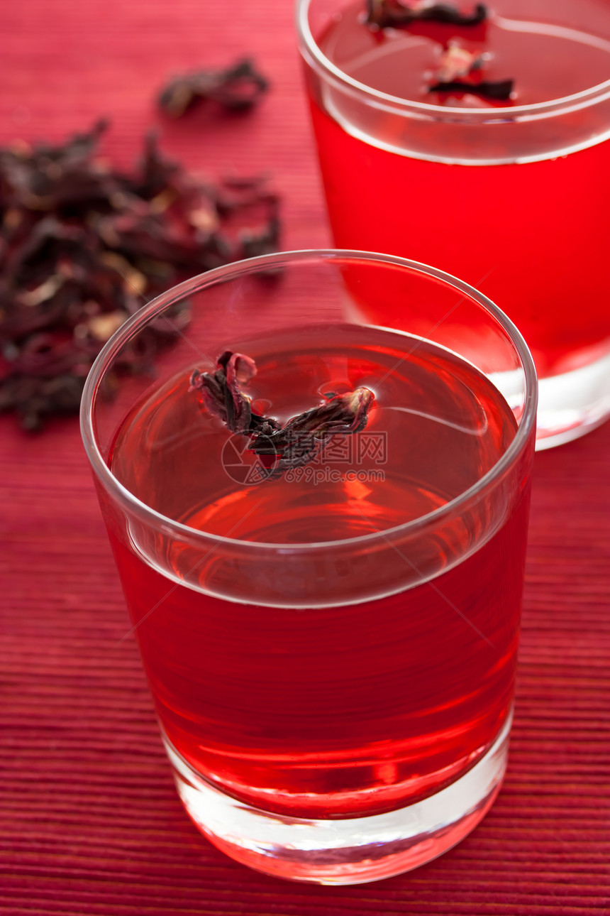 草药茶木槿红色草本玻璃疗法饮料花萼治疗花草植物图片