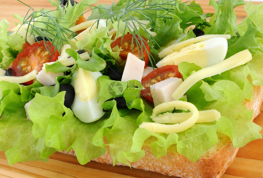 开胃鸡肉 加鸡蛋和橄榄平衡维生素沙拉装饰小菜蔬菜午餐鹌鹑美食粮食图片