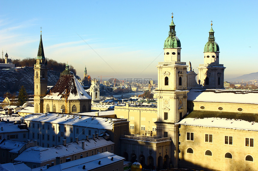 对奥地利萨尔茨堡的观察建筑物旅游大教堂城市旅行风格景观全景教会城堡图片