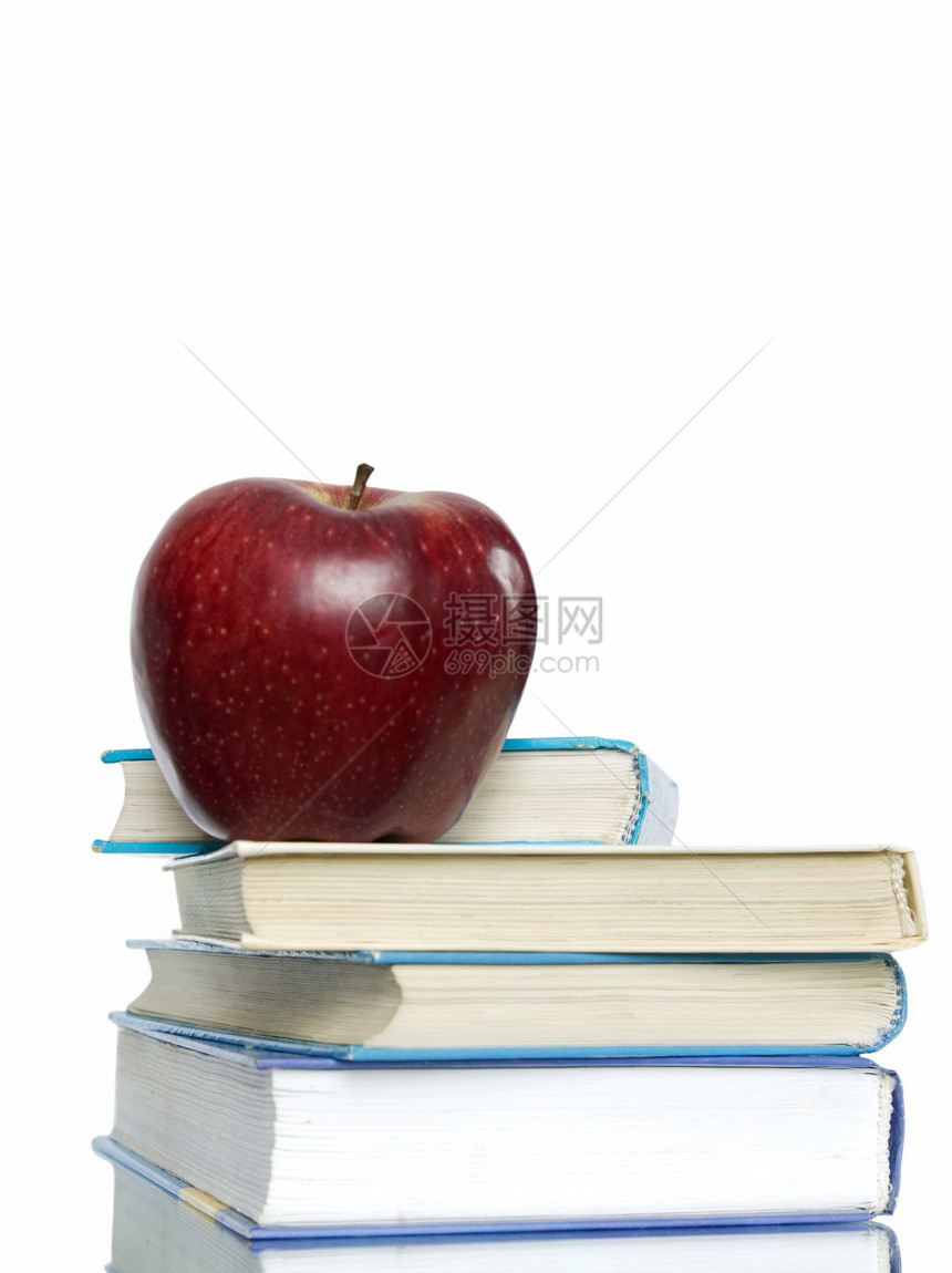 苹果和书本图书营养红色教育学校班级水果图书馆学习考试图片