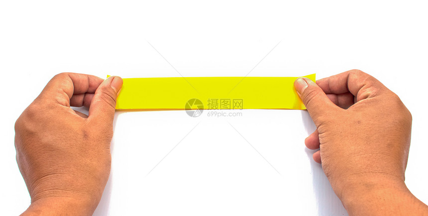 双手绑在胶带上标签棕色维修磁带合页黄色团体绷带胶水褐色图片