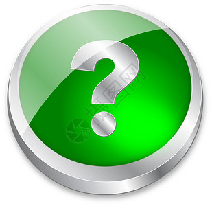 帮助按钮绿色和金属银上的 3d 问题标记按钮插画