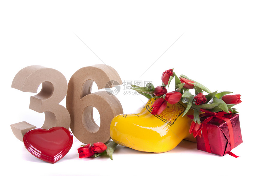 在荷兰式的情中年龄数字植物派对礼物周年盒子纪念日工作室纸板庆典郁金香图片