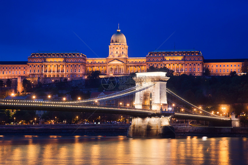 布达城堡和连链桥 匈牙利布达佩斯风格城市艺术反射吸引力全景游客纪念碑地标爬坡图片