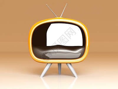 Retro Tv 重试Tv播客播送手表天线娱乐宣传电子产品电视橙子黄色背景图片