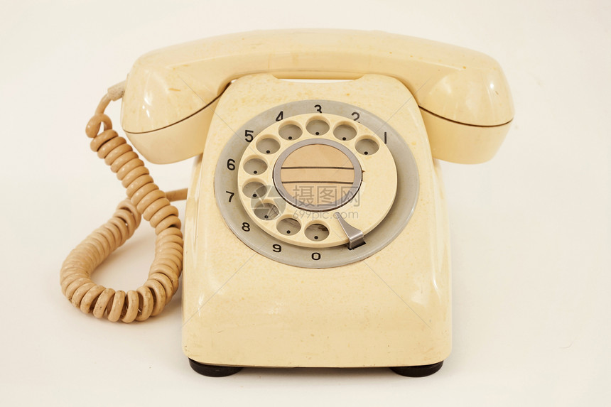 古代电话听筒办公室历史古董黄色拨号商业电缆图片
