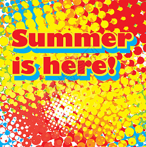 夏天在这里海报网络时间红色派对插图季节乐趣打印圆圈设计图片