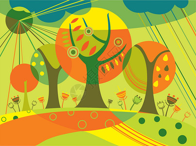 枇杷秋梨秋树几个月生态季节草地天空快乐植物水果场地气候插画