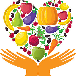 心水果健康食品插图食物柠檬矿物萝卜收藏艺术蔬菜树叶水果插画