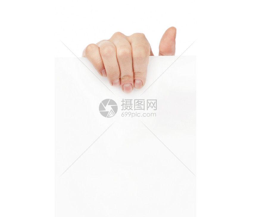 广告 手持白纸空纸身份文档商务办公室人士标语手指横幅拇指女士图片