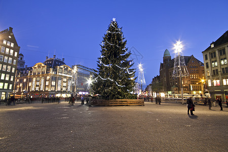 荷兰阿姆斯特丹圣诞节的水坝 荷兰圣日背景图片