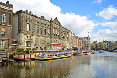 阿姆斯特丹船荷兰建筑的城市风光高清图片