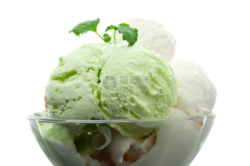 冰淇淋在一个玻璃花瓶杯子食物奶油美食糖果乳白色茶点小路甜点圣代图片