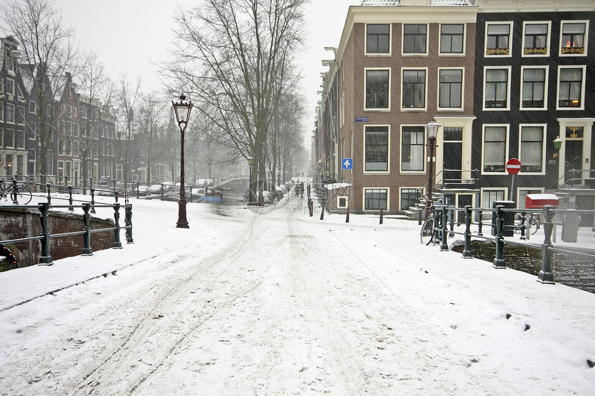 荷兰的Snowy 阿姆斯特丹房子建筑建筑物城市建筑学风光特丹街景街道图片