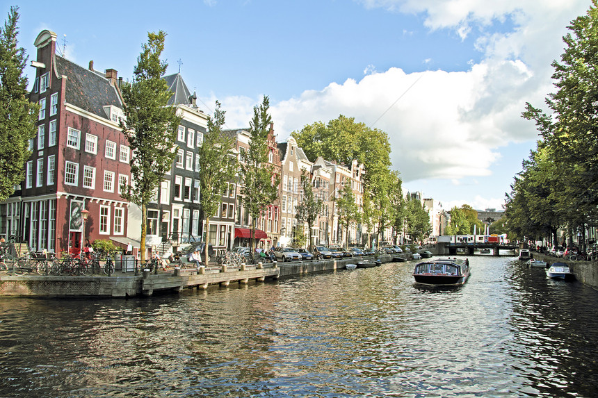 荷兰阿姆斯特丹市风景来自荷兰阿姆斯特丹运河运输建筑学历史房子城市巡航首都旅游风光图片
