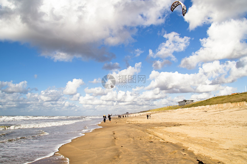 荷兰的Kite冲浪运动海岸海岸线海洋海浪风筝图片