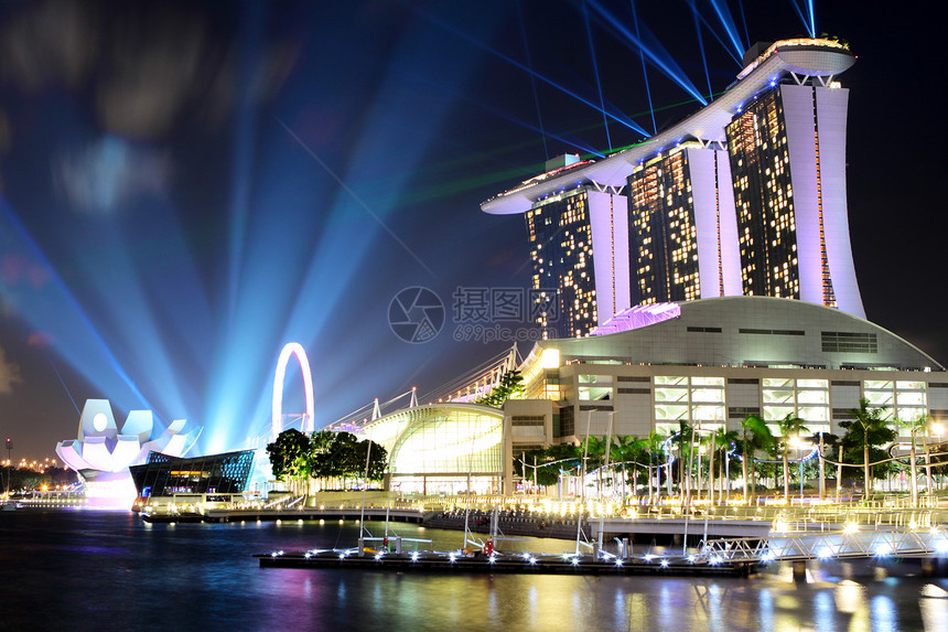 晚上新加坡城市天际旅行地标反射中心摩天大楼景观天空蓝色金融旅游图片