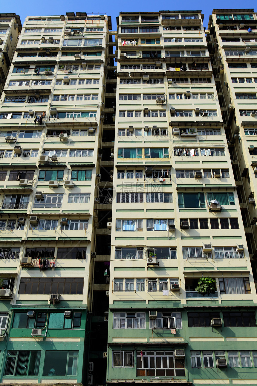 香港旧大楼住房窗户生活窗帘多层百叶窗建筑住宅摩天大楼不动产图片