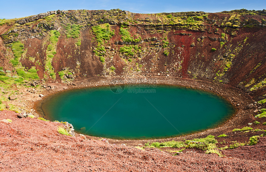 克朗id地标陨石火山火山口风景蓝色地质学蓝晶圆形红色图片