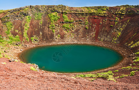 凯思内斯克朗id地标陨石火山火山口风景蓝色地质学蓝晶圆形红色背景
