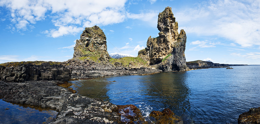 马拉里夫Londrangar岩石火山半岛海岸框架爬坡冰帽场地全景支撑图片