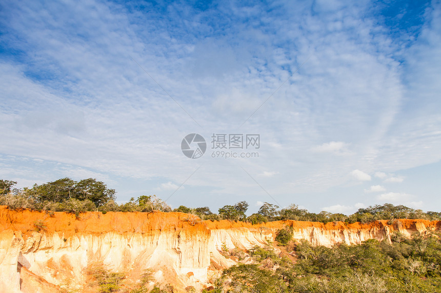 肯尼亚砂岩国家编队橙子风景峡谷日出天空蓝色悬崖图片