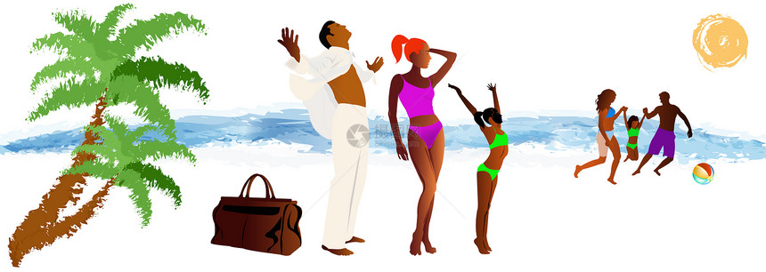 夏季家庭休息季节女性旅行晴天棕榈海洋太阳叶子旅游蓝色图片