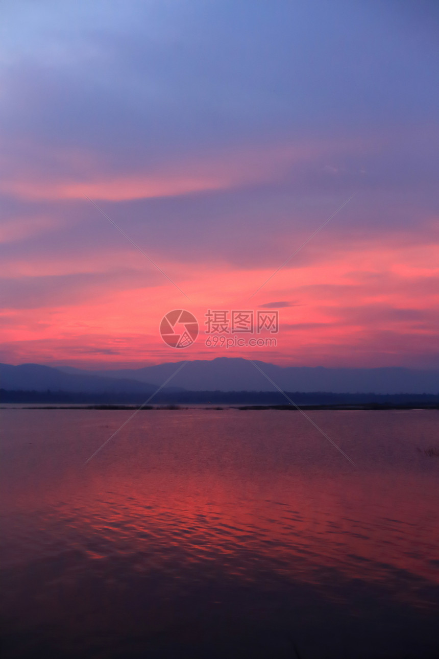 湖边的日落场景芦苇植物游泳城市太阳海洋蓝色公园季节图片