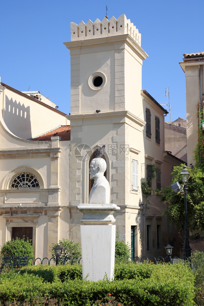 Corfu贫民窟镇白色风格城市雕像文化纪念碑旅行天空蓝色图片