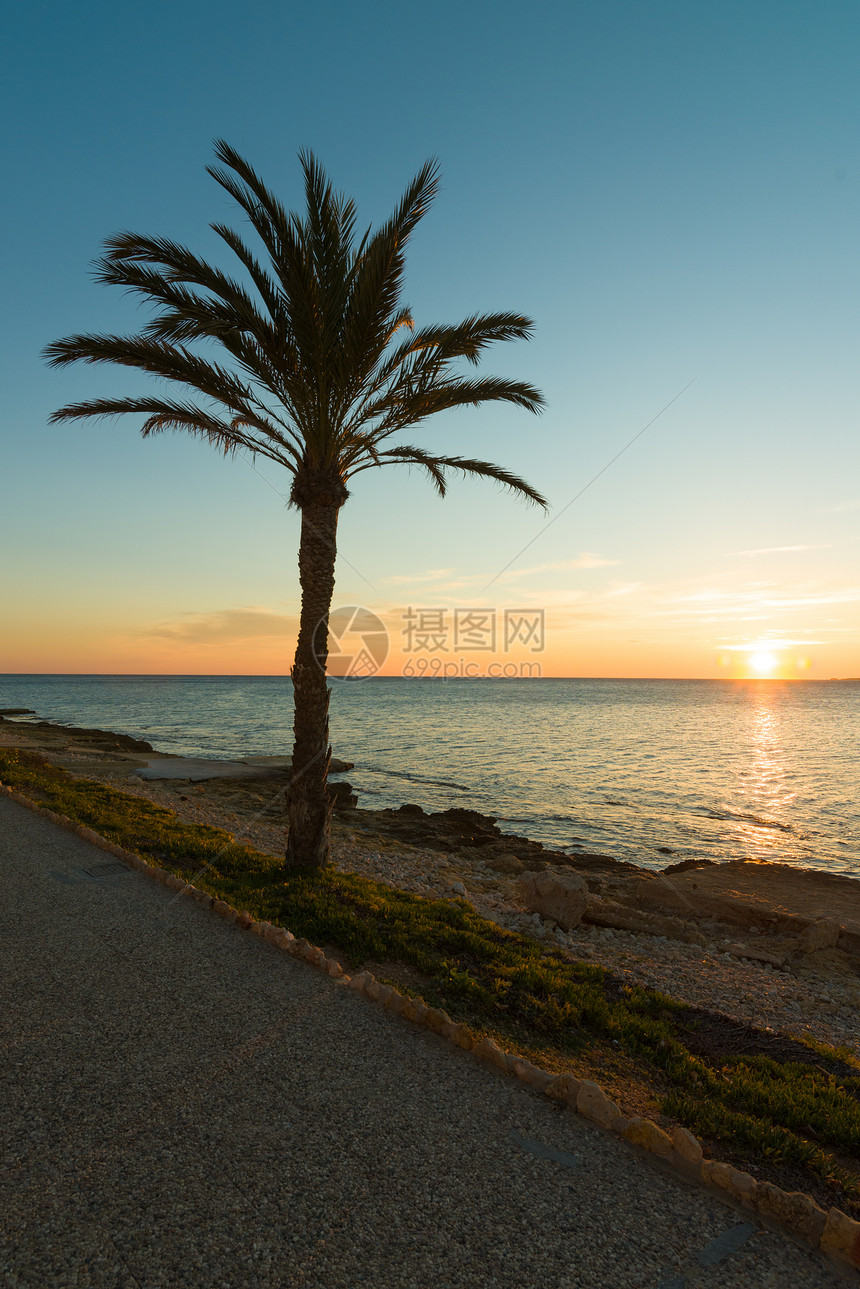 地中海日出长廊海岸风景海滩支撑日落图片