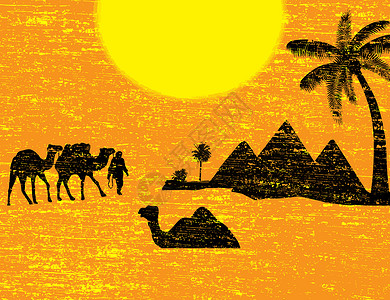 贝都因骆驼大篷车金字塔插图荒野探险家艺术沙丘法老地理沙漠动物背景图片