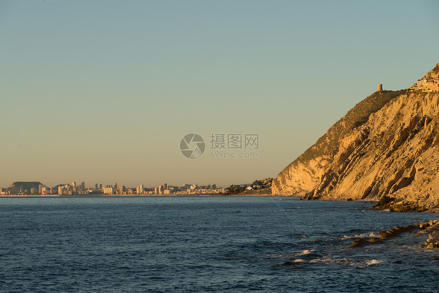 阿利坎特海岸线海岸岩石水平晴天海洋阳光支撑图片