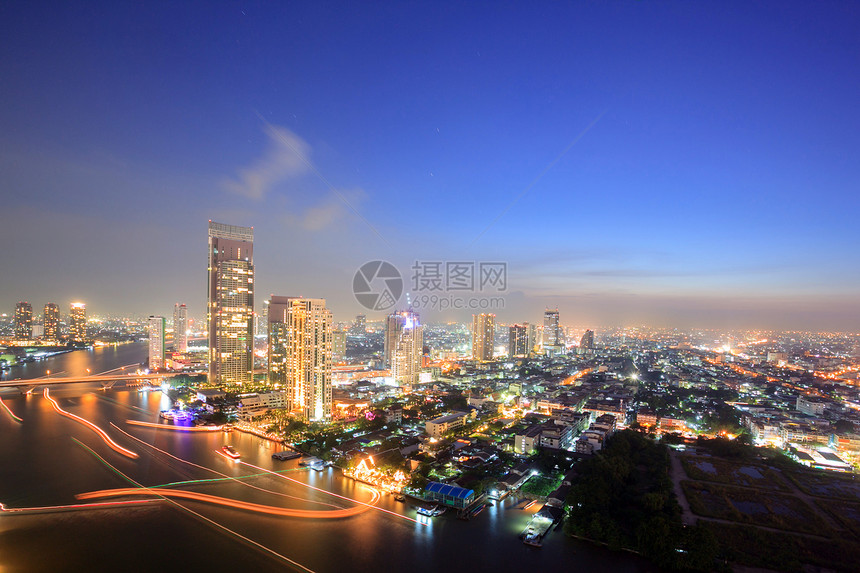 黄昏时的曼谷天线空中视图图片