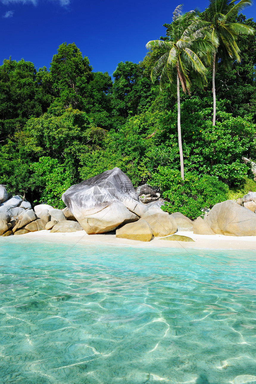 美丽的海滩海景海洋旅行风景岩石蓝色热带天空石头假期图片
