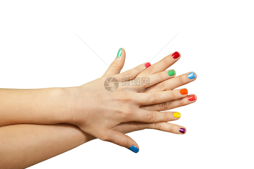 美丽的女人手和修指甲的美人手棕榈化妆品女孩女性手势拇指手指抛光美甲女士图片