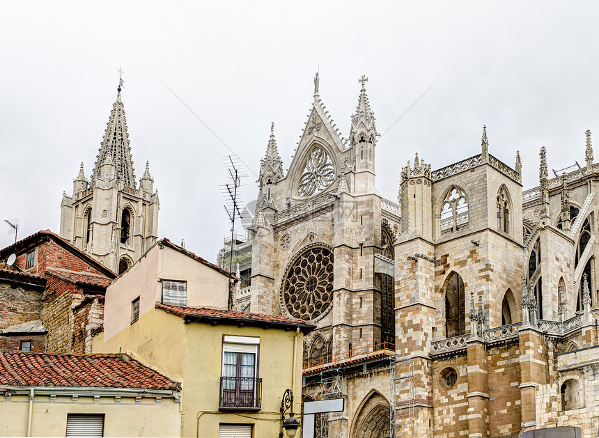 屋顶和大教堂     西班牙里昂图片