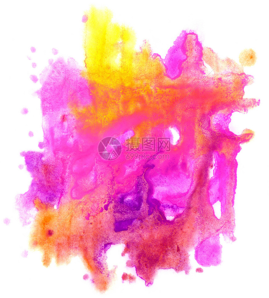 水彩手画背面的文摘白色创造力手绘艺术粉色绘画黄色刷子液体飞溅图片