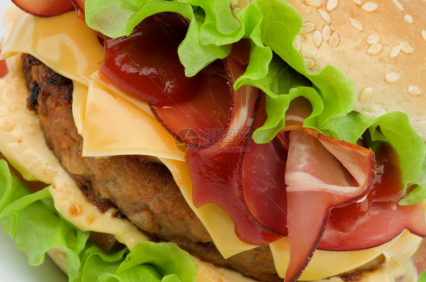 美味汉堡包红色黄色绿色包子牛肉美食家芝麻包午餐面包食物图片