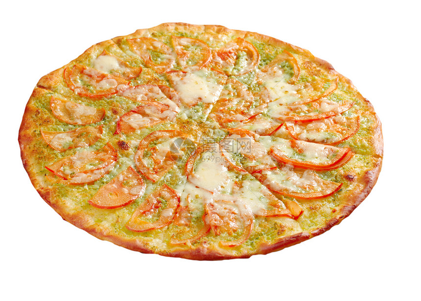 披萨加番茄和奶酪圆圈脆皮育肥食物蔬菜小吃餐厅午餐圆形图片