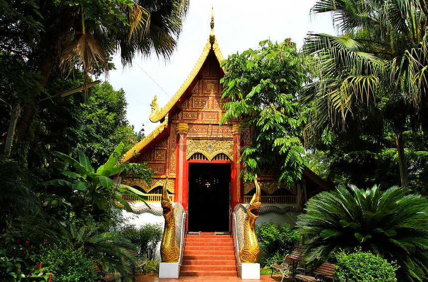 Tha省清莱的佛教寺庙 名为传统精神建筑佛教徒教会宗教艺术文化楼梯图片