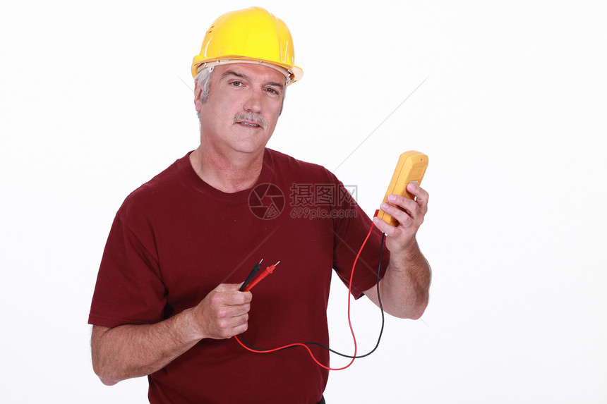 具有电压计的工人金属展示黄色白色电压表万用表晶体管男性黑色维修图片