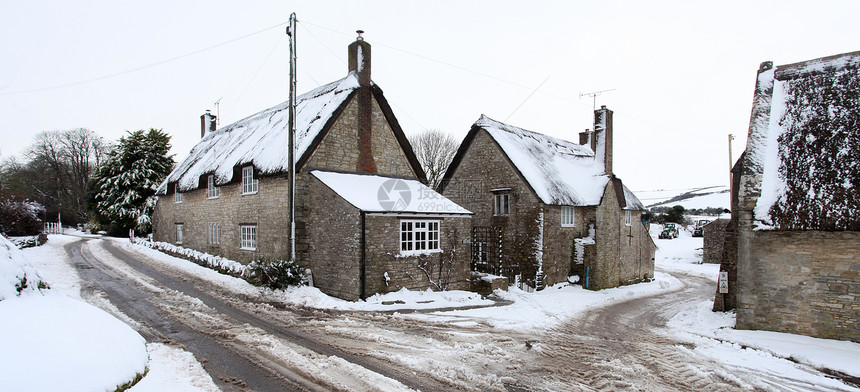 冬季雪雪房子乡村历史建筑学英语茅草芦苇小屋白色村庄图片