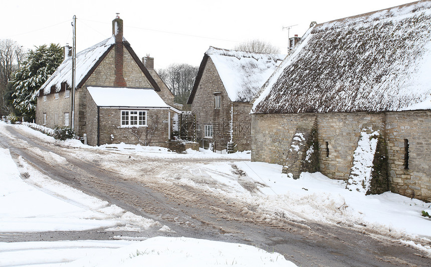 冬季雪雪茅草乡村英语小屋房子村庄芦苇白色历史建筑学图片