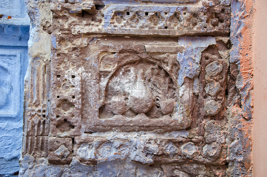 印度Jodphur的装饰和古老墙壁背景图片