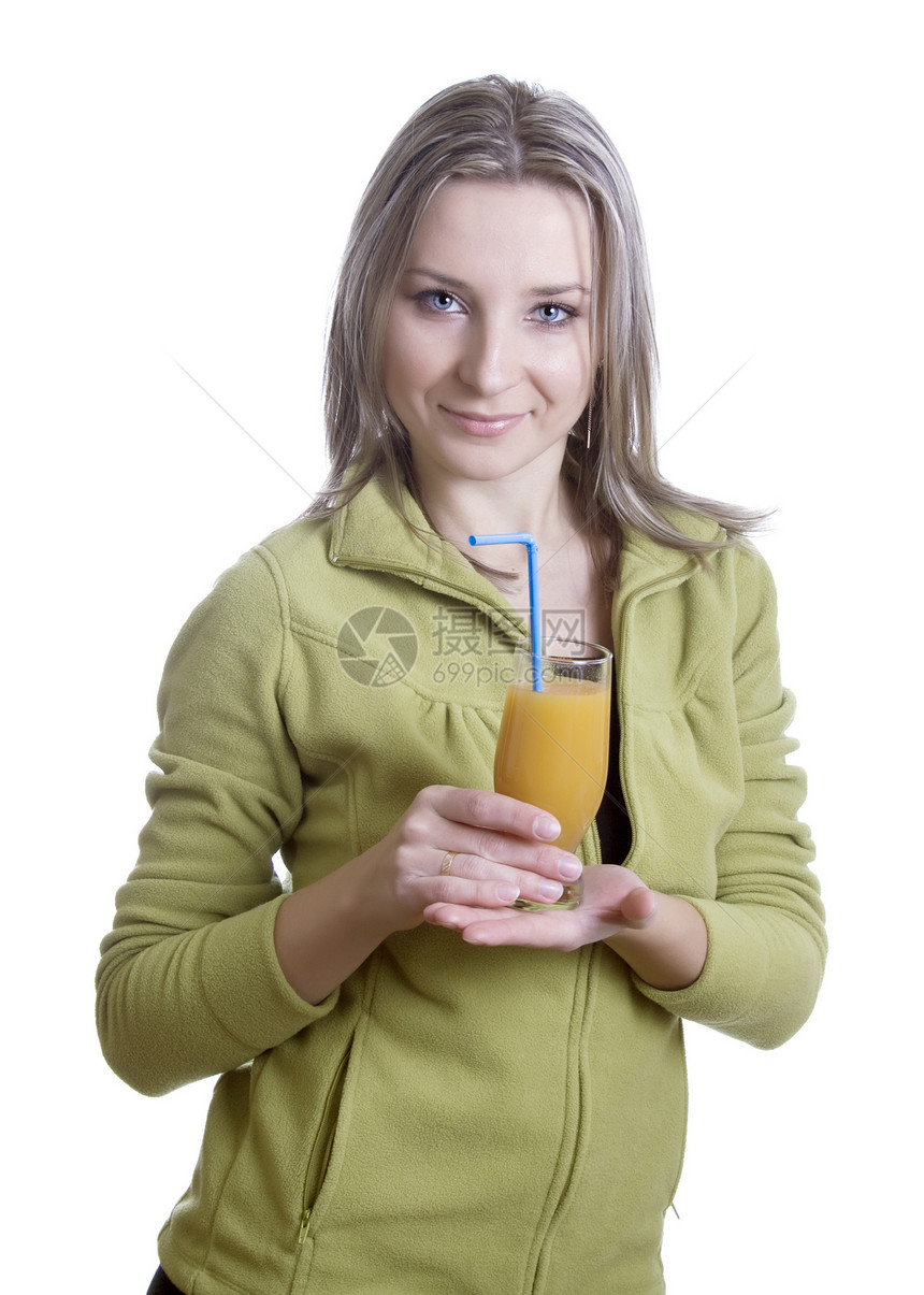 喝橙汁的妇女早餐女士橙子笑脸幸福微笑白色饮料快乐水果图片