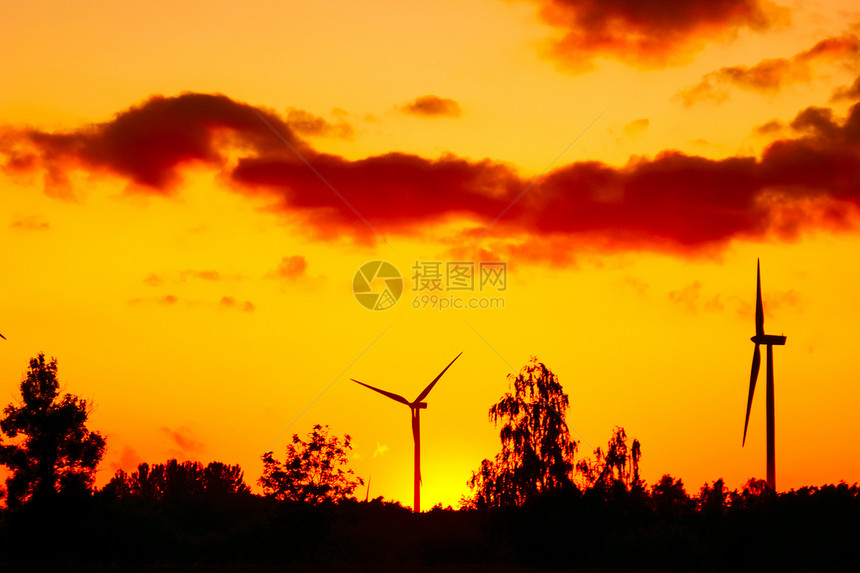 风风农场农业螺旋桨蓝色刀刃发电机涡轮涡轮机技术日落气候图片