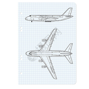 带有模型飞机绘图图的练习手册 矢量误判乘客航空公司飞艇船运引擎喷射翅膀图表速度客机插画