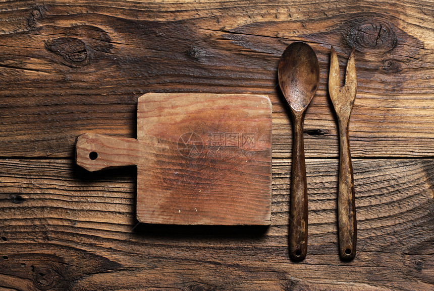 木制厨房附件砧板木地板棕色地面木工木头勺子水平图片