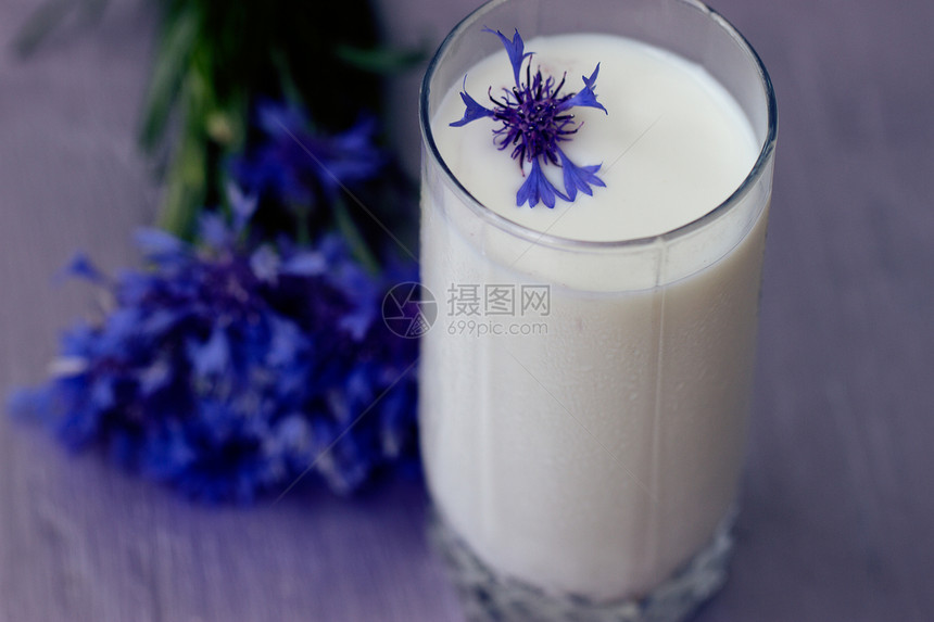 一杯牛奶和一朵花椰枣树小麦产品杯子甘菊投手花束三叶草水壶奶制品桌子图片