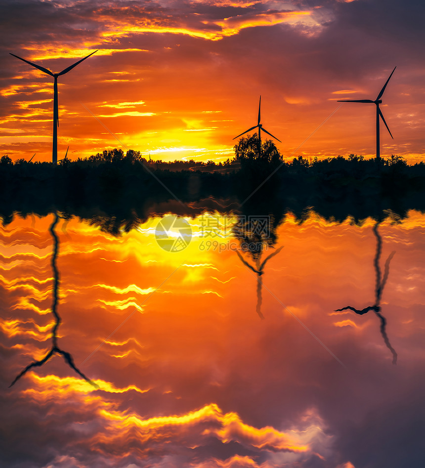 风涡轮地球资源活力蓝色风力太阳发电机涡轮机电气力量图片